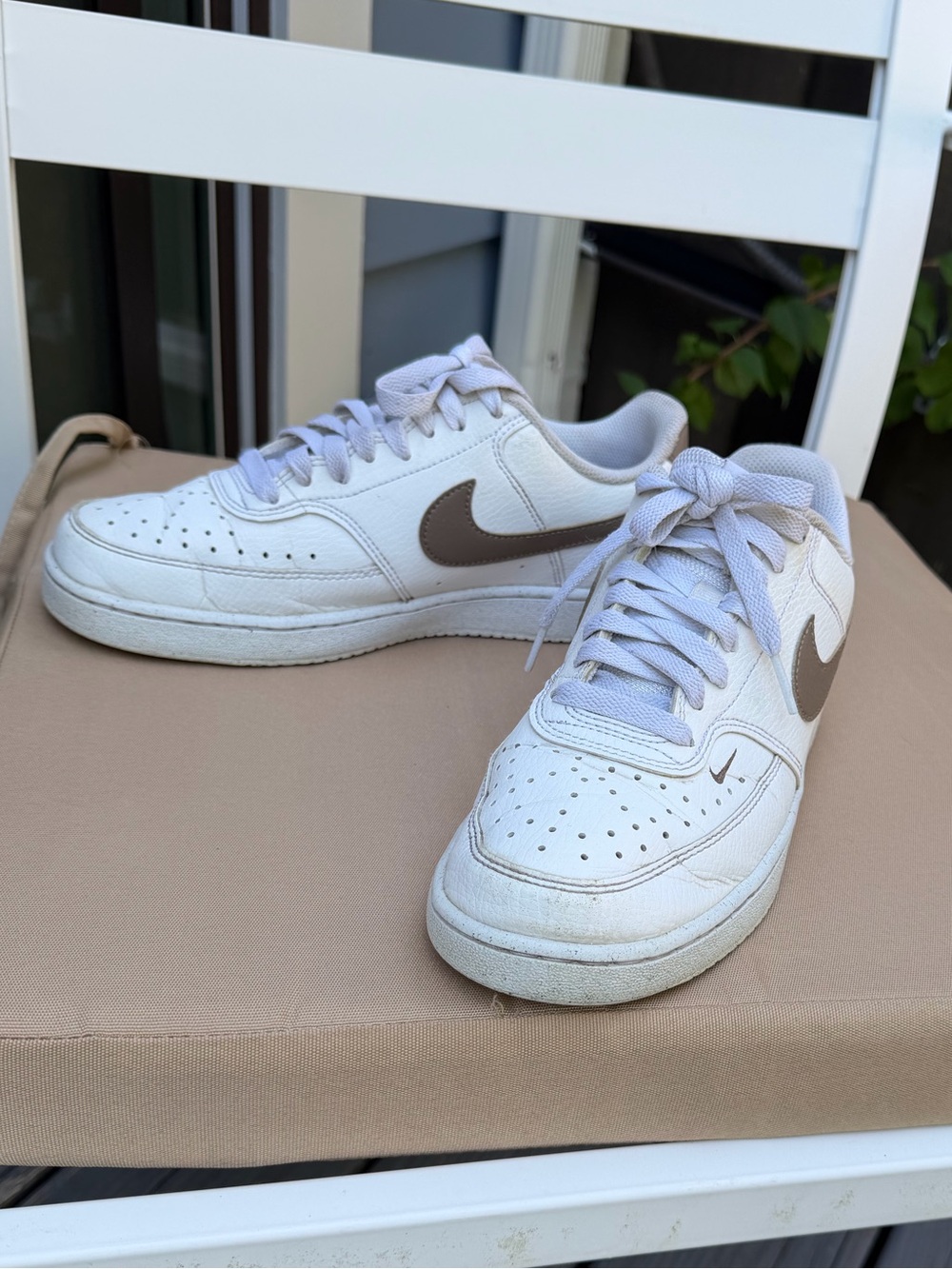 Nike White Sneakers with Taupe Swoosh